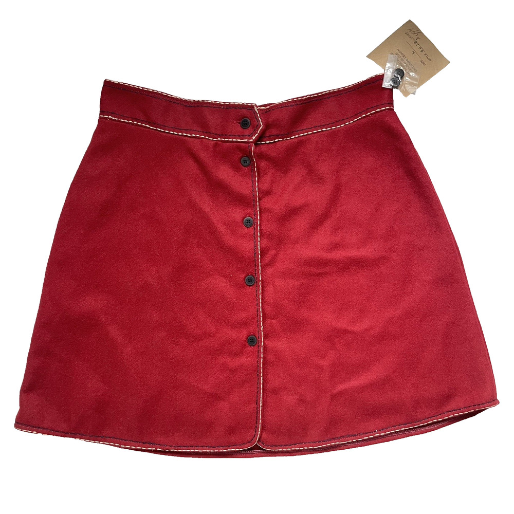 VTG Karavan Wool Button Skirt L Red‎ Boho Folk Y2K Cottagecore Mod Lined NWT